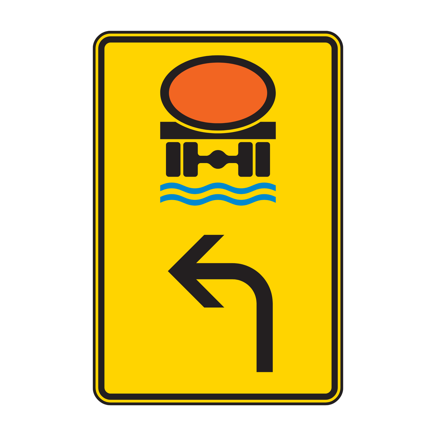 Verkehrszeichen „Vorwegweiser für Fahrzeuge mit wassergefährdender Ladung, linksweisend“ – VZ 442-12
