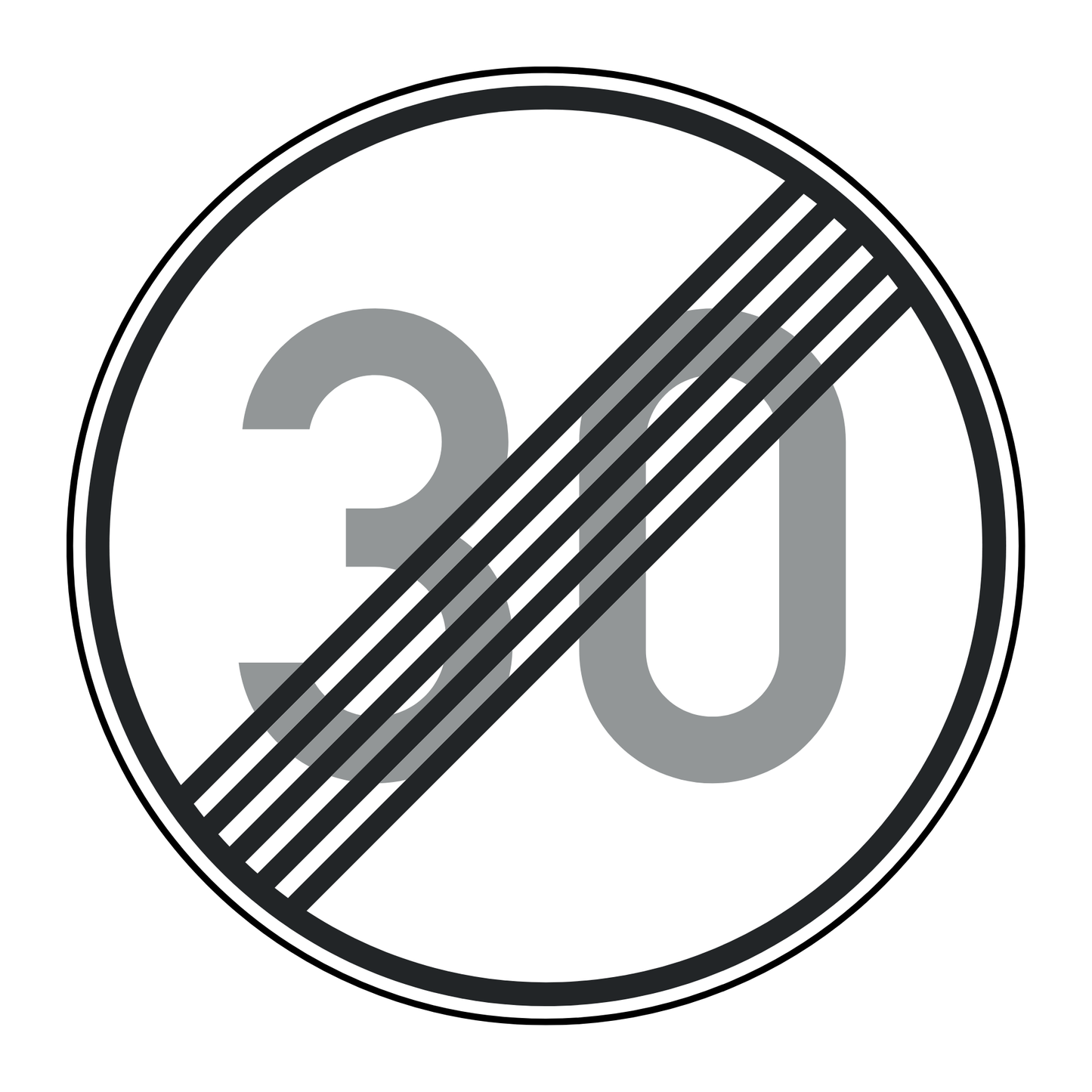 Verkehrszeichen "Ende der zulässigen Höchstgeschwindigkeit 30 km/h" - VZ 278-30