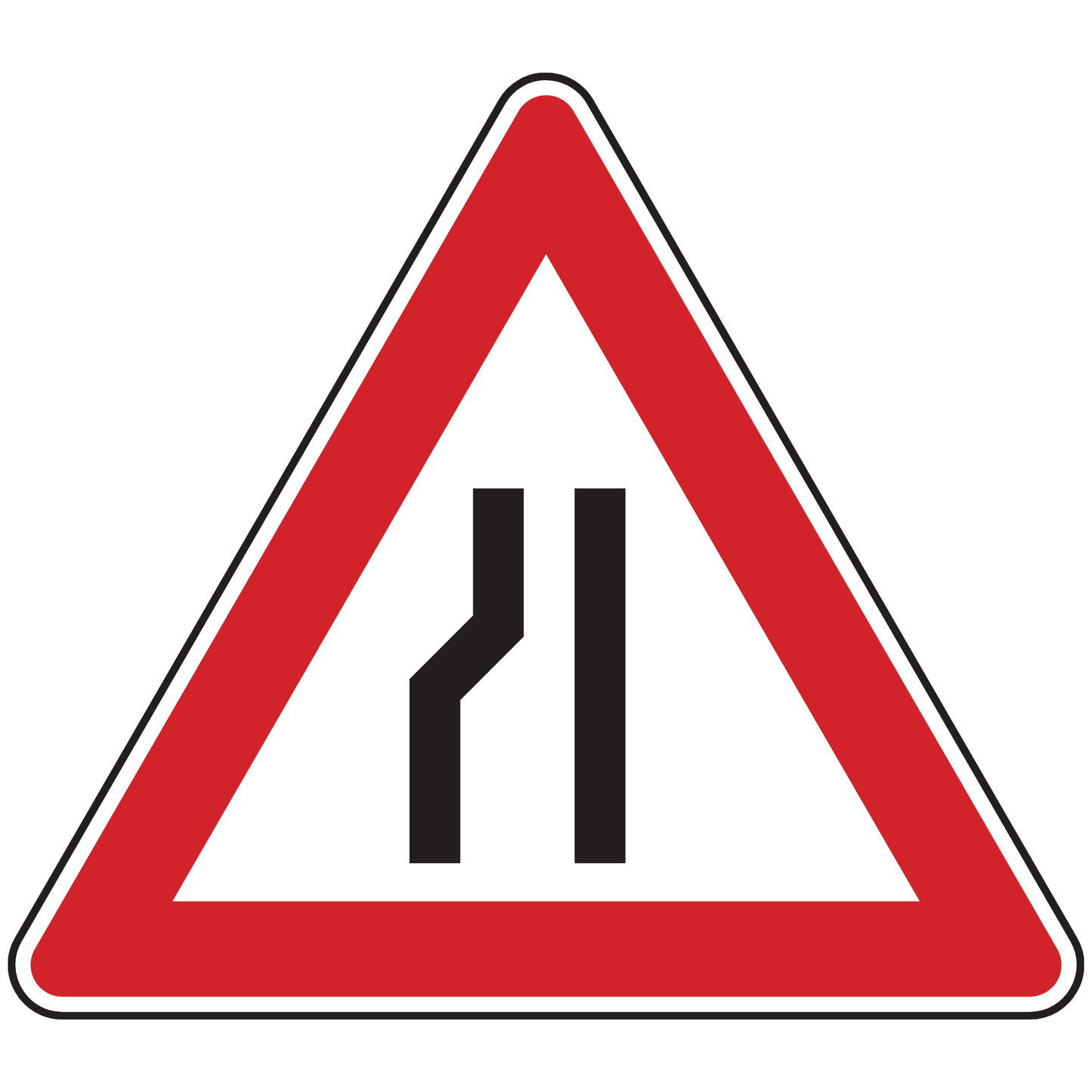 Verkehrszeichen "Einseitige verengte Fahrbahn, Verengung links" - VZ 121-20