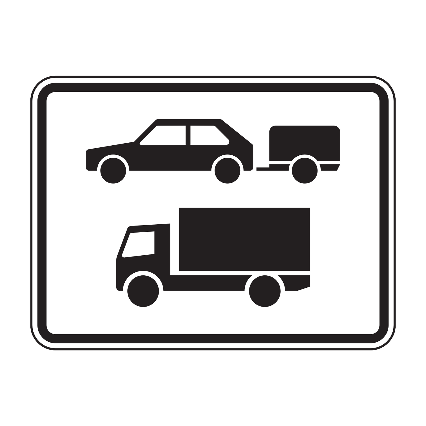 Verkehrszeichen "Nur Pkw mit Anhänger und Kfz mit einer zulässigen Gesamtmasse über 3,5?t, einschließlich ihrer Anhänger und Zugmaschinen, ausgenommen Pkw und Kraftomnibusse" – VZ 1048-20