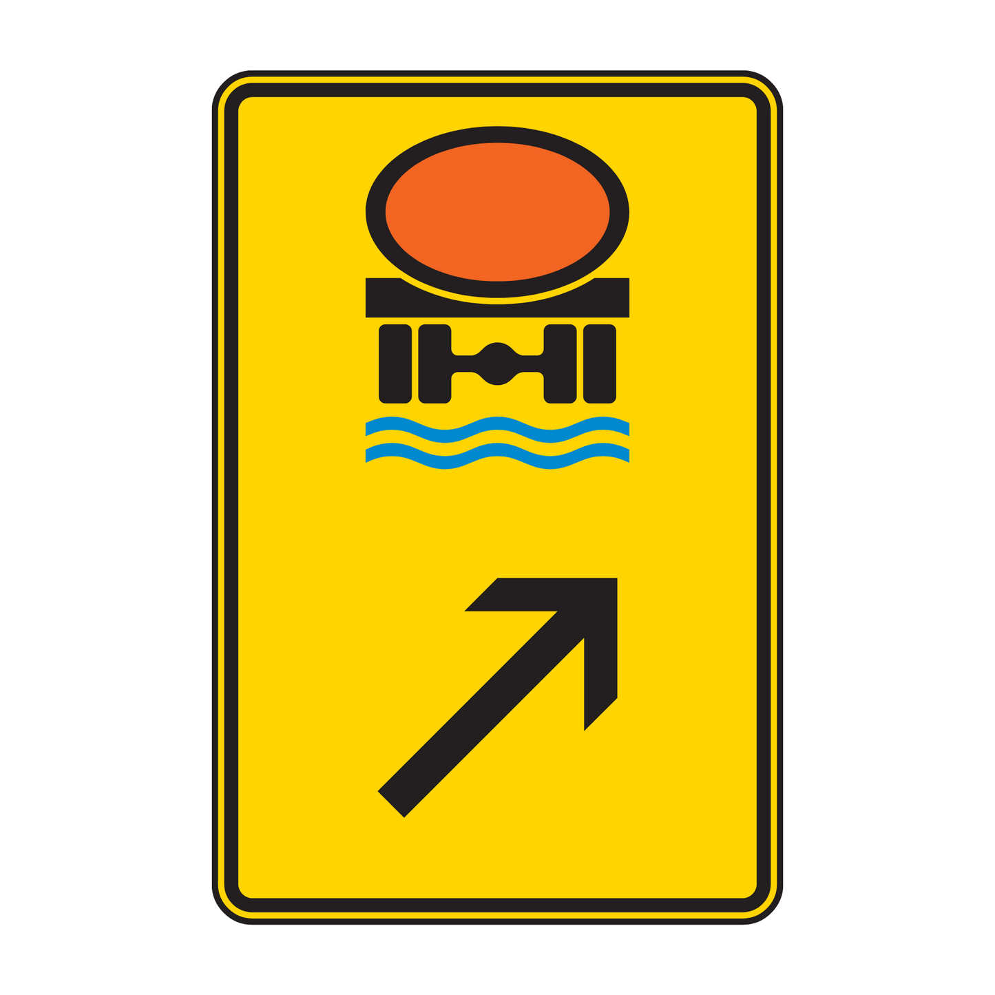 Verkehrszeichen „Wegweiser für Fahrzeuge mit wassergefährdender Ladung, rechts einordnen“ – VZ 422-25