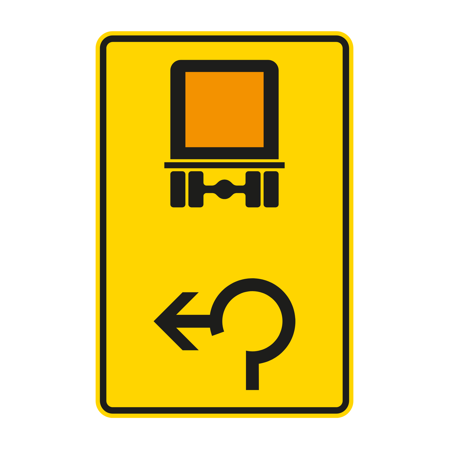 Verkehrszeichen „Vorwegweiser für kennzeichnungspflichtige Fahrzeuge mit gefährlichen Gütern im Kreisverkehr, linksweisend“ – VZ 442-15
