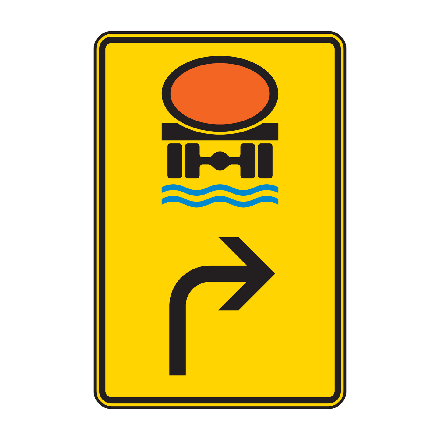 Verkehrszeichen „Vorwegweiser für Fahrzeuge mit wassergefährdender Ladung, rechtsweisend“ – VZ 442-22