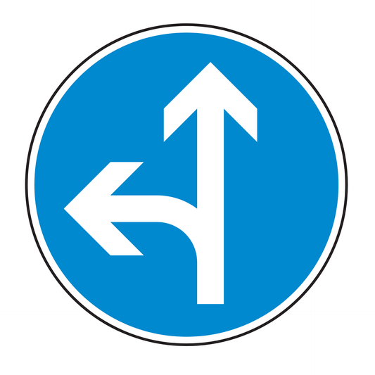 Verkehrszeichen "Vorgeschriebene Fahrtrichtung geradeaus oder links" - VZ 214-10