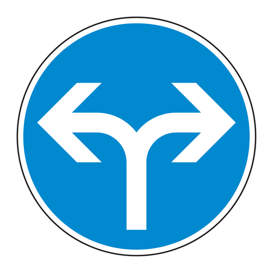 Verkehrszeichen "Vorgeschriebene Fahrtrichtung rechts oder links" - VZ 214-30