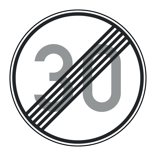 Verkehrszeichen "Ende der zulässigen Höchstgeschwindigkeit 30 km/h" - VZ 278-30