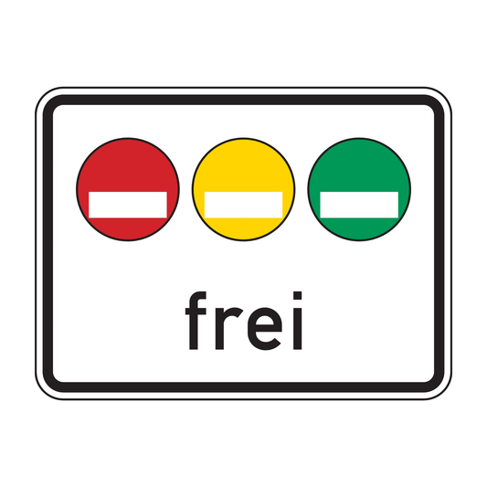 Verkehrszeichen "Freistellung vom Verkehrsverbot nach § 40 Abs. 1 BImSchG – rote, gelbe und grüne Plakette frei" – VZ 1031-50